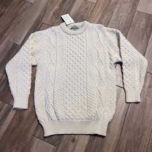 Aran Crafts Chunky Knit 100% Wool Ireland Sweater Cream Large NWT